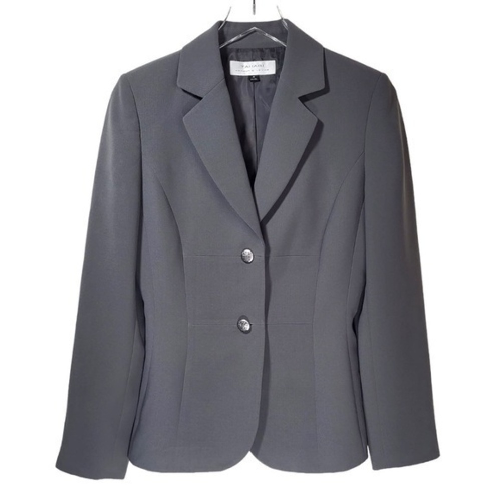 Tahari Arthur S Levine Padded Shoulders Button Up Blazer in Grey